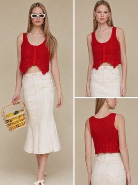 Avec Les Filles Crochet Knit Tank